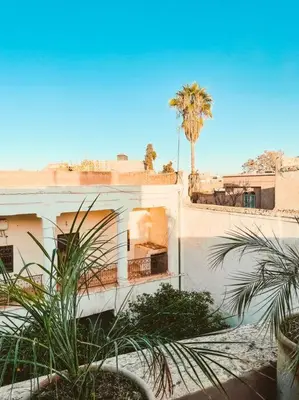 a building with a palm tree in front of it at Riad Dar Cidi 100m2 in der Medina mit Terrasse in Marrakech