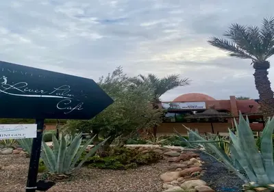 a sign in a garden with a palm tree at Villa Camélia des 3 Z in Marrakech