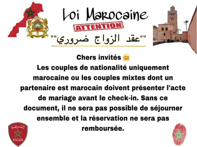 a screenshot of a flyer for a malayalamalam restaurant at Les marguerites avec piscine près du jardin majorelle in Marrakech