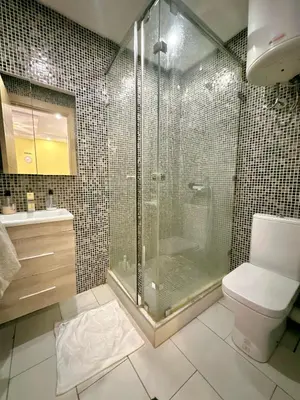 a bathroom with a shower and a toilet at Apparemment in marrakech in Marrakech