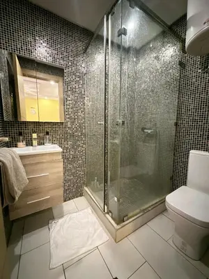 a bathroom with a shower and a toilet at Apparemment in marrakech in Marrakech