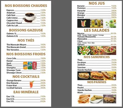 a menu of the noos dominoes restaurant at TOP couple apartment in Marrakech