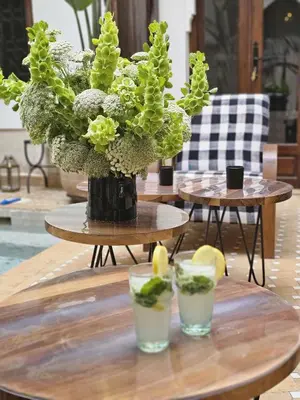 a table with a vase of plants on a table at Riad Clefs d'Orient in Marrakech