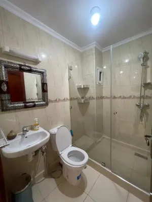 a bathroom with a toilet and a shower and a sink at Un agréable studio in Marrakech