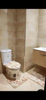 a bathroom with a toilet and a sink and rug at appartement Nizar in Marrakech