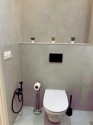 a bathroom with a toilet and a shelf with plants at Centre ville Marrakech Guéliz in Marrakech