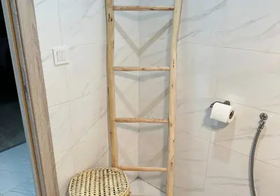 a ladder in a shower with a toilet paper roll at Sérénité Berbère Appartement centre Marrakech in Marrakech