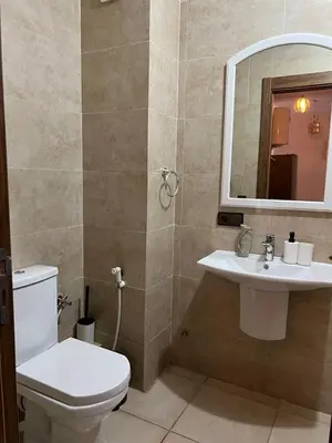 a bathroom with a toilet and a sink and a mirror at Cozy Nour in Marrakech
