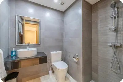 a bathroom with a toilet and a sink and a shower at Grand appartement deux terrasses in Marrakech