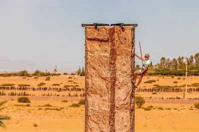 a man is hanging on a pole in the desert at Modern Oasis with Waterpark in Marrakech