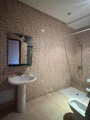 a bathroom with a sink and a shower and a mirror at Appartement Central Marrakech in Marrakech