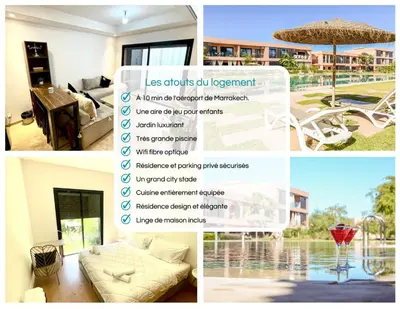 a collage of photos of a house at Ana cosy - Clim, Wifi, Jardin à 10min de l'Aéroport in Marrakech