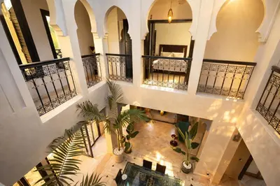 an overhead view of a building with indoor plants at Private Riad Alemania in Marrakesh - Pool - Rooftop in Marrakech