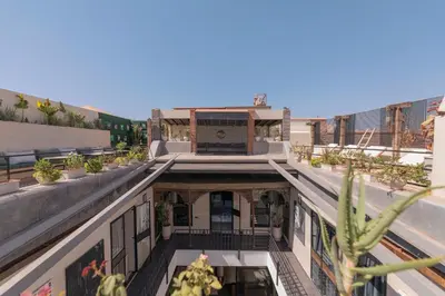 an overhead view of a building with a cactus at Riad Dar Bousga in Marrakech