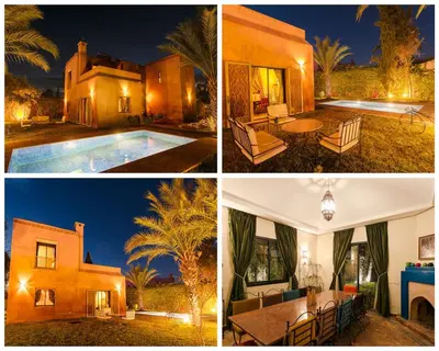 a collage of pictures of a house and a pool at Your Traditional Marrakchi Villa in Marrakech