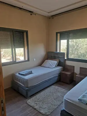 a bedroom with two beds and two windows at Villa Zaina in Marrakech