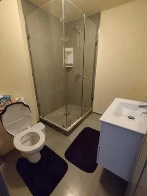 a bathroom with a shower and a toilet and a sink at Appartement calme, proche de toutes commodités in Marrakech