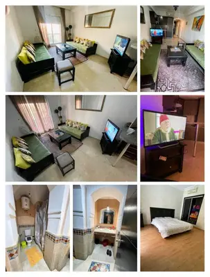 a collage of four pictures of a living room at Studio à guiliz in Marrakech