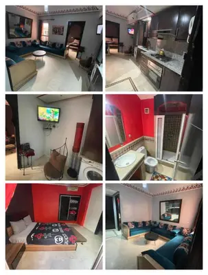 a collage of four pictures of a room at Studio à guiliz in Marrakech