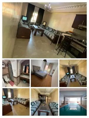 a collage of four pictures of a living room at Studio à guiliz in Marrakech