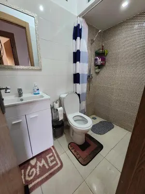 a bathroom with a toilet and a sink and a shower at Comfortable apartment near the Airport in Marrakech