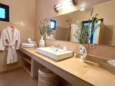 a bathroom with a sink and a mirror at Palais Debora in Marrakech