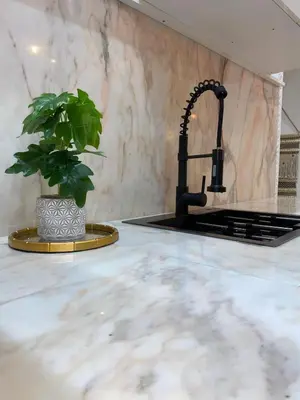 a kitchen counter with a sink and a potted plant at Gueliz ultra central & Cosy in Marrakech