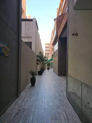 an empty hallway in a building with potted plants at Apparemment haut de gamme à l'hivernage in Marrakech