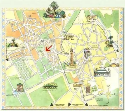 a map of a city with a red arrow at Superb Location in Marrakech in Marrakech