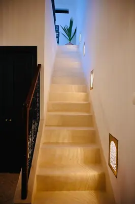 a flight of stairs with a plant on the top at Riad de charme Aïtana au cœur de la Médina in Marrakech