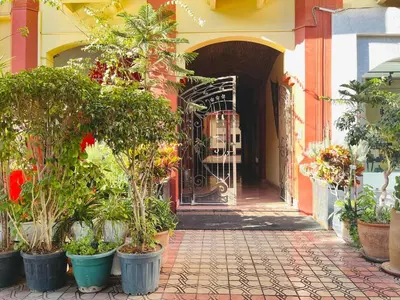 an entrance to a building with potted plants and a gate at Comfort bubble ideally located in Guéliz in Marrakech