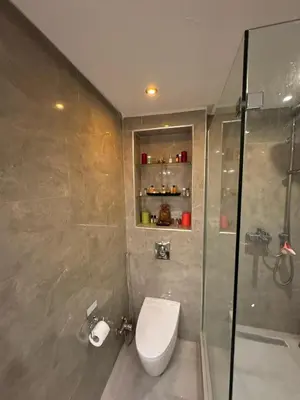 a bathroom with a toilet and a shower at Authentic Family Apartment Riad stylein Gueliz in Marrakech