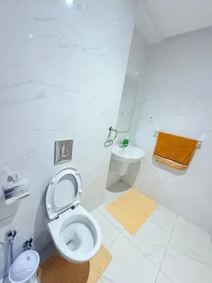 a white bathroom with a toilet and a sink at N17 Agréable Confortable & Près De Gueliz in Marrakech