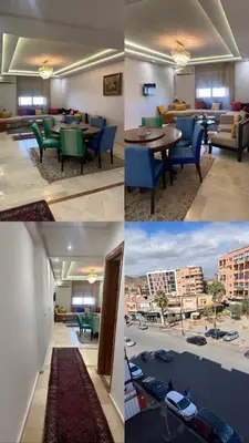 a collage of four pictures of a living room and dining room at Top apartment Great location in Marrakech