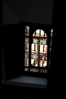 a view of a window in a dark room at Savor Home Authentic Entire Riad with Medina View & Terrace in Marrakech