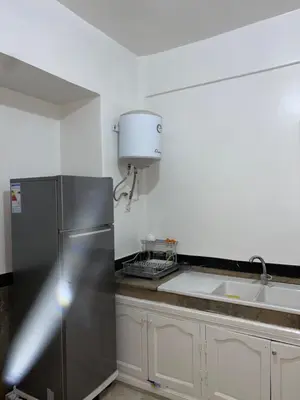 a kitchen with a refrigerator and a sink at Appartement bros in Marrakech