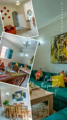a collage of four pictures of a living room at Spacious and Family Apartment in Marrakech