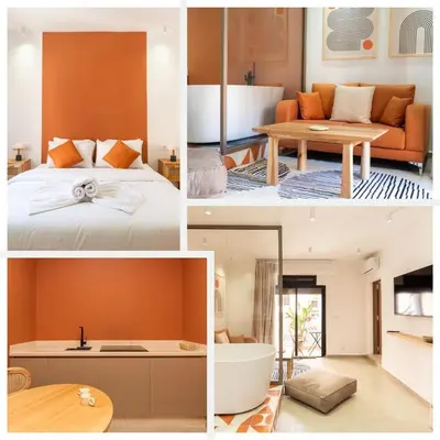 a collage of four pictures of a room at Terra Cotta Suite, Luxe & Relaxing Bath in Marrakech