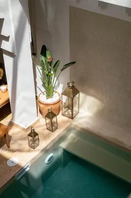 a swimming pool with a potted plant in a room at Riad À l'ombre des Orangers in Marrakech