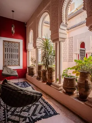 a room with potted plants on a window sill at Riad Mayan & Spa in Marrakech