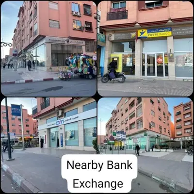 a group of four pictures of a city with buildings at Modern Apartment Airport in Marrakech
