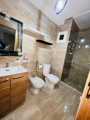 a bathroom with a toilet and a shower and a sink at Le saphir home in Marrakech