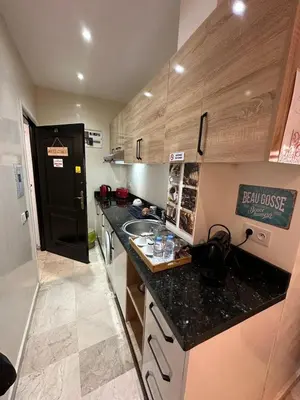 a small kitchen with a sink and a counter top at J40 super bien équipé a L'HIVERNAGE in Marrakech