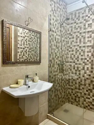 a bathroom with a sink and a shower at Gueliz flat centre in Marrakech