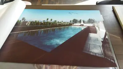 a picture of a swimming pool on a table at Cosy résidence Gueliz avec piscine rooftop in Marrakech