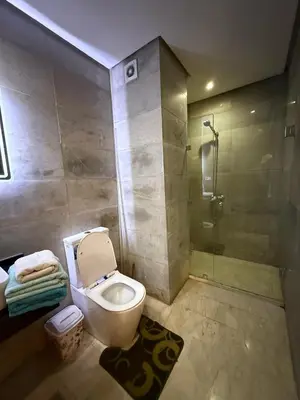 a bathroom with a toilet and a shower at Appartemen luxe in Marrakech