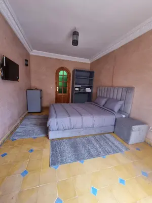 a bedroom with a large bed and a television at Dar Fatna Marrakech in Marrakech
