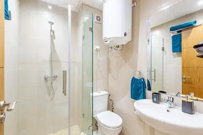 a bathroom with a shower and a toilet and a sink at Appartement élégant et cosy in Marrakech