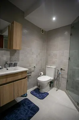 a bathroom with a toilet and a sink and a shower at Duplex Majorella in Marrakech