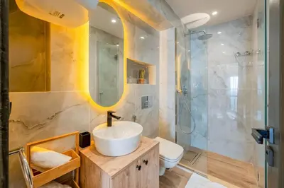 a bathroom with a sink and a shower at Cosy and fully equipped 2bed appt in Gueliz in Marrakech
